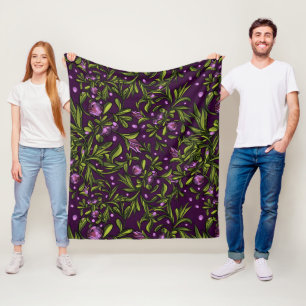 Künstlerisches florales Motiv: Lila Blumen Fleecedecke