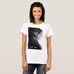 Künstlerisches Frauenprofil mit Rose in Monochrome T-Shirt