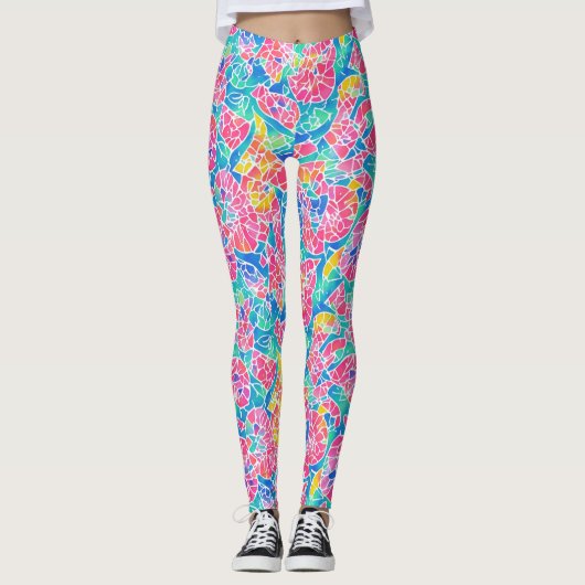 Künstlerisches geometrisches Regenbogenfarbenmuste Leggings (Vorderseite)