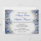 Künstlerisches Gipskraut auf Blue Petals Wedite Einladung (Vorderseite)
