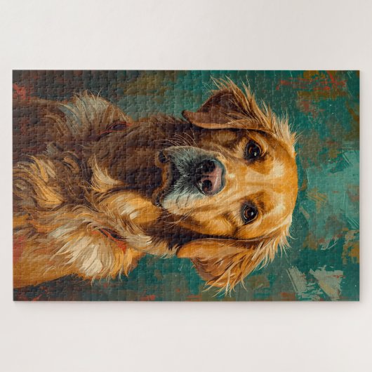Künstlerisches Golden Dog Portrait Lebende Ölmaler Puzzle (Horizontal)