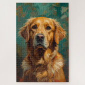 Künstlerisches Golden Dog Portrait Lebende Ölmaler Puzzle (Vertikal)
