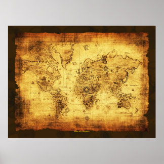 Künstlerisches Goldenes Vintages Altes World Map P Poster