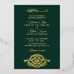 Künstlerisches grünes goldenes florales Paisley Mu Folieneinladung