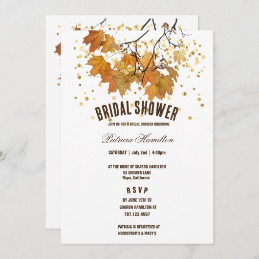 Künstlerisches Herbstleaves Hochzeitssemble Brautp Einladung (Vorne/Hinten)