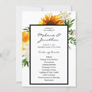 Künstlerisches Hochzeitsprogramm für Sonnenblumen Einladung
