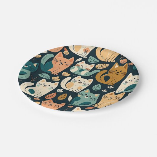 Künstlerisches Katzenmuster Niedlich Pappteller (Schrägansicht)