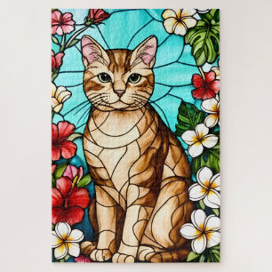 Künstlerisches Katzenporträt zwischen tropischen B Puzzle