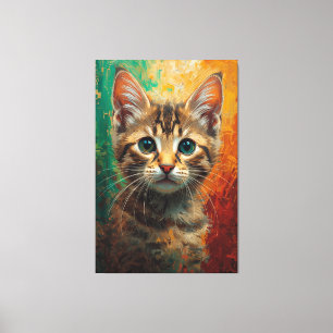 Künstlerisches Kitten Portrait - Vibrierende Ölmal Leinwanddruck