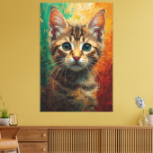 Künstlerisches Kitten Portrait - Vibrierende Ölmal Leinwanddruck (Insitu (Wohnzimmer))