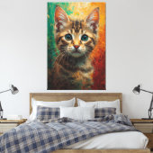 Künstlerisches Kitten Portrait - Vibrierende Ölmal Leinwanddruck (Insitu (Schlafzimmer))