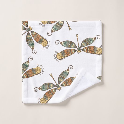 Künstlerisches Libellen-Muster Badhandtuch Set (Waschlappen)