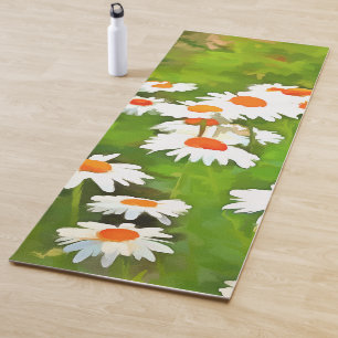 Künstlerisches Licht und farbenfrohe weiße Gartend Yogamatte