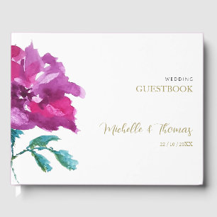Künstlerisches lila Rosen-Aquarell-Kunstwerk Gästebuch
