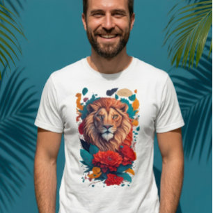 Künstlerisches Lion King Botanisches AI-Illustrati T-Shirt