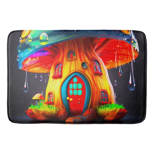 Künstlerisches Mushroom House Badematte (Vorderseite)