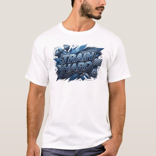 Künstlerisches Navy TRAIN HART Text Design T-Shirt (Vorderseite)