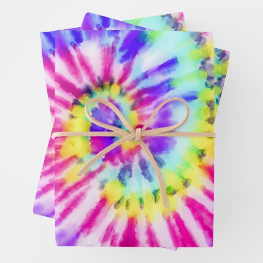 Künstlerisches Neon-Regenbogen-Gefärbte Krawatte W Geschenkpapier Set (Beispiel)