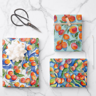 Künstlerisches Orange Apricots Frucht Wasserfarben Geschenkpapier Set