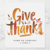 Künstlerisches Orange GiveDanke Autumn Pinselschri Weinetikett (Einzelnes Label)
