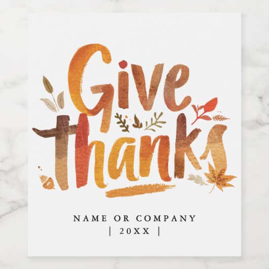 Künstlerisches Orange GiveDanke Autumn Pinselschri Weinetikett (Einzelnes Label)
