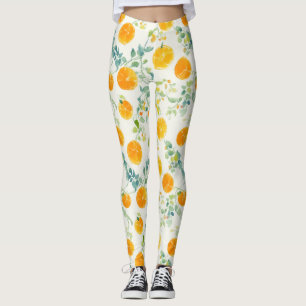 Künstlerisches Orange-Zitrus-und-Blatt-Wasserfarbe Leggings