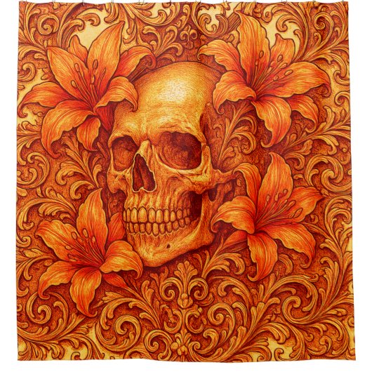 Künstlerisches Orangenschädeldesign Duschvorhang (Vorderseite)