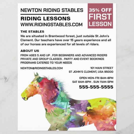 Künstlerisches Pferd, Reitlehrer, Akademie Flyer (Vorne)