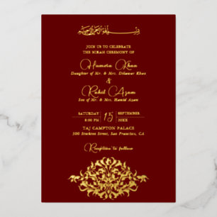 Künstlerisches rotes Gold-Blumen-Paisley-Muslim-Ho Folieneinladung