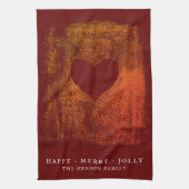 Künstlerisches Rotes Herz Zeichne Weihnachten Geschirrtuch (Vertikal)