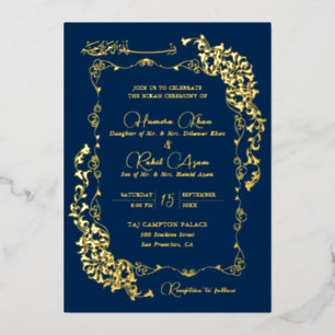 Künstlerisches Royal Blue Gold Floral Paisley Musl Folieneinladung