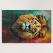 Künstlerisches Royal Lion Portrait Vibrant Ölgemäl Puzzle (Horizontal)