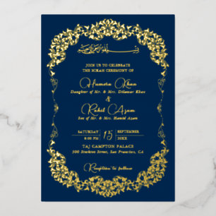 Künstlerisches Royalblau Gold Floral Paisley Musli Folieneinladung