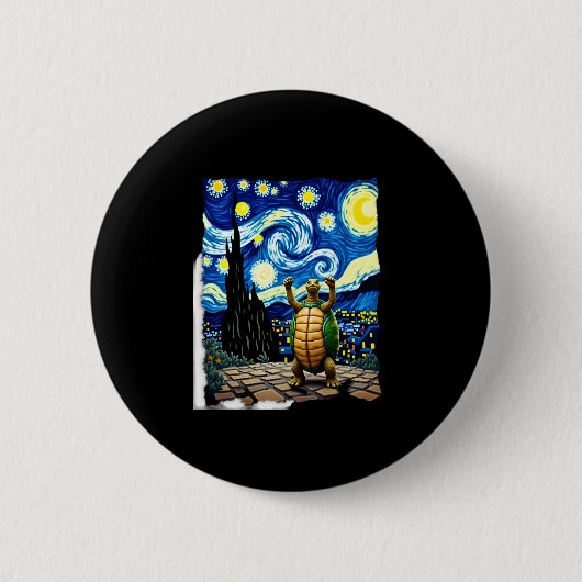 Künstlerisches Schildkröten-Shirt Sternennacht-Sch Button (Vorderseite)