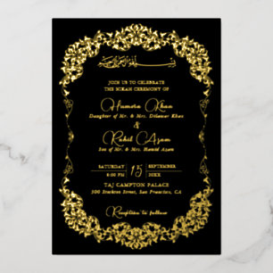 Künstlerisches Schwarz-Gold-Blumen-Paisley-Muslim- Folieneinladung