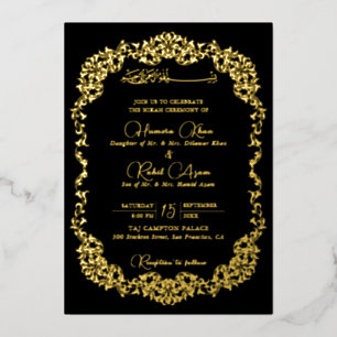 Künstlerisches Schwarz-Gold-Blumen-Paisley-Muslim- Folieneinladung