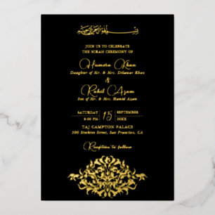 Künstlerisches Schwarz-Gold-Blumen-Paisley-Muslim- Folieneinladung