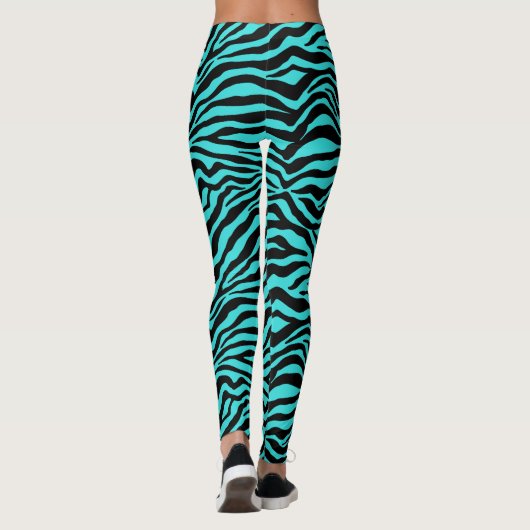 Künstlerisches Schwarz Türkis Funky Zebra Druckmus Leggings (Rückseite)