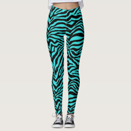Künstlerisches Schwarz Türkis Funky Zebra Druckmus Leggings