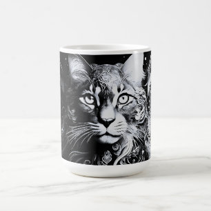 Künstlerisches Schwarz-Weiß-Katzenporträt Kaffeetasse