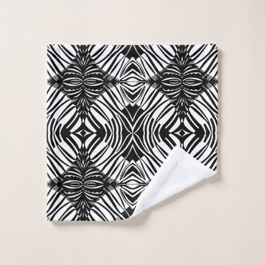 Künstlerisches Schwarz-Weiß-Muster Badhandtuch Set (Waschlappen)