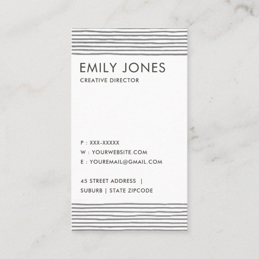 KÜNSTLERISCHES SCHWARZ-WEISS SKETCH-STRIPED LINE P VISITENKARTE (Rückseite)