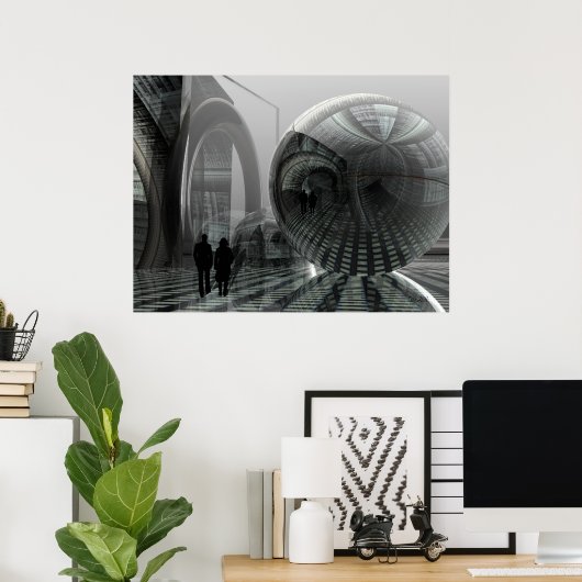 Künstlerisches Science-Fiction-Poster "Walking in Poster (Heimbüro)