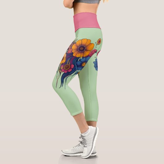 Künstlerisches Set schöner Blume Capri Leggings (Links)