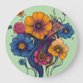 Künstlerisches Set schöner Blume Große Wanduhr