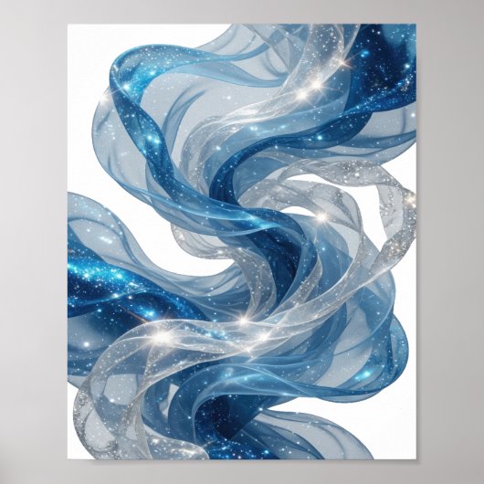Künstlerisches Silber BLUE STARS Maßdesign Poster (Vorne)