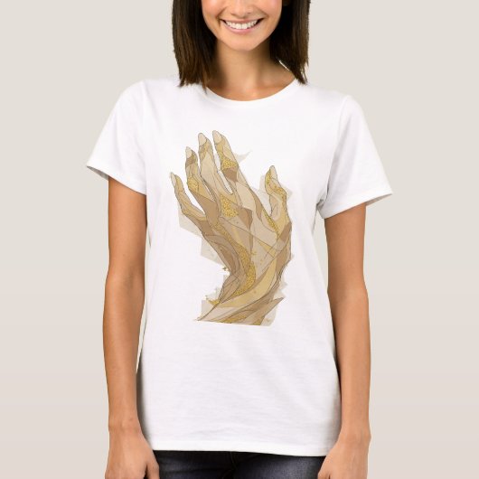 Künstlerisches Silber GOLDEN HANDS Statement-Desig T-Shirt (Vorderseite)