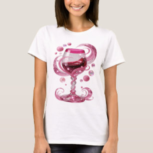 Künstlerisches Silber PINK WEINGLAS Statement-T-Sh T-Shirt