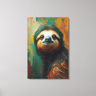 Künstlerisches Sloth Portrait Vibranit Ölgemälde Leinwanddruck