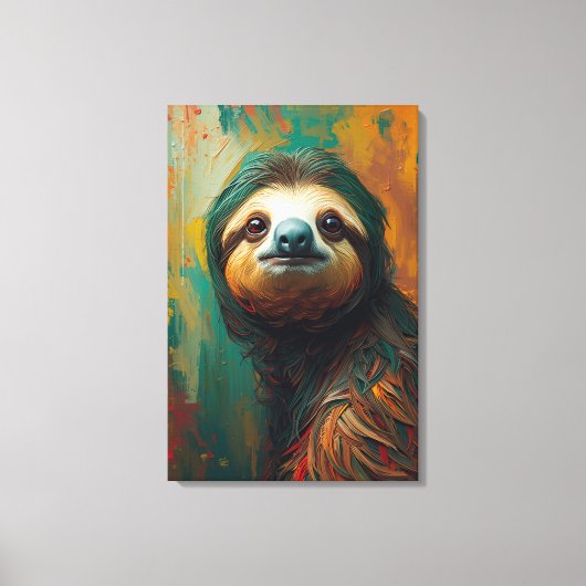 Künstlerisches Sloth Portrait Vibranit Ölgemälde Leinwanddruck (Vorderseite)